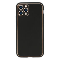 Apple iPhone 7 / 8 / SE 2020 Luxury Fekete Színű Műbőr Tok Arany Kerettel
