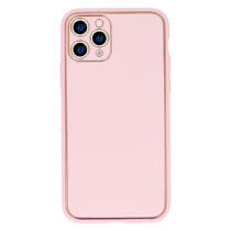 Apple iPhone 13 Luxury Rózsaszín Színű Műbőr Tok Arany Kerettel