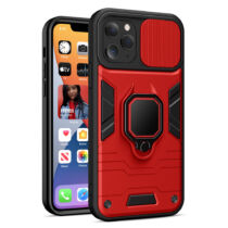Apple iPhone 7 / 8 / Se 2020- Armor Defender Ring Lens Kameravédős Fekete / Piros Színű Mágneses Műanyag Tok