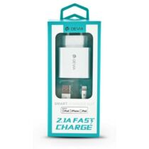 Devia Smart Fast Charger Suit USB hálózati töltő adapter + Lightning adat- és töltőkábel MFI 5V/2.1A - fehér