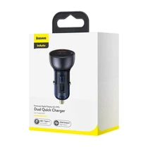 Baseus autós gyorstöltő Dual Quick USB / Type-C 65W QC4.0 + PD 3.0 LCD kijelzős (fekete)