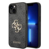 Guess PU 4G Metal Logo Gold Frame iPhone 14 / iPhone 13 tok (szürke) 01