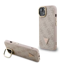 Guess PU 4G Strass Triangle Logo Stand Camera Frame MagSafe iPhone 14 tok (pink)