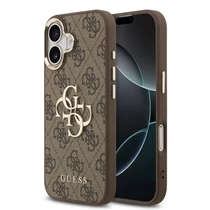 Guess PU Leather 4G Metal Logo Gold Frame iPhone 17 tok (barna)