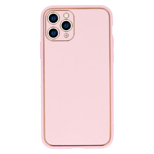 Apple iPhone 7 / 8 / SE 2020 Luxury Rózsaszín Színű Műbőr Tok Arany Kerettel