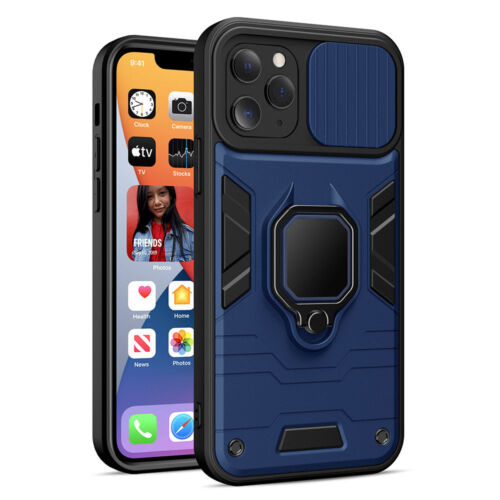 Apple iPhone 7 / 8 / Se 2020- Armor Defender Ring Lens Kameravédős Fekete / Kék Színű Mágneses Műanyag Tok