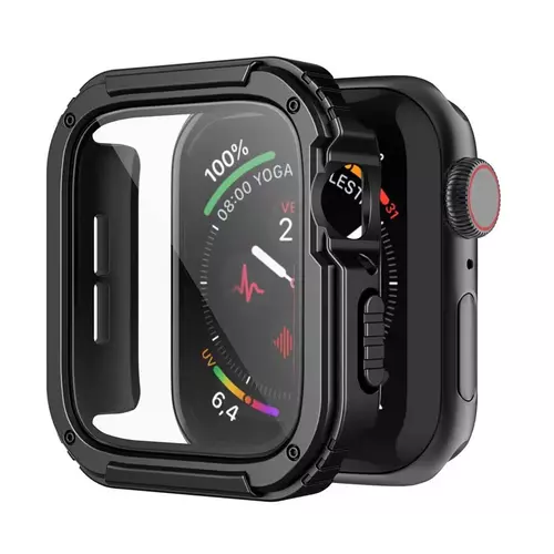 Apple Watch 7 45mm Lito S+ Glass and Case 2in1 ütésálló edzett üveg és armor fekete keret