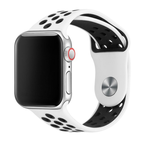 Apple Watch 42/44/45mm lyukacsos szilikon sport szíj M/L panda fehér