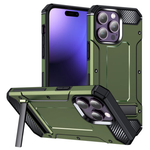 Apple iPhone 15 Pro Techsuit Hybrid Armor Kickstand műanyag ütésálló tok (sötétzöld)