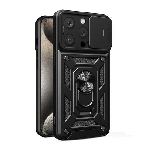 Apple iPhone 15 Camshield Series kameravédős mágneses műanyag ütésálló tok (fekete)