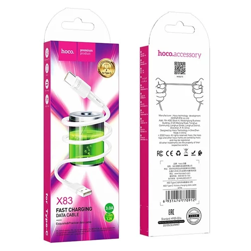 Hoco X83 Type-C USB adat- és töltőkábel 1m (fehér)