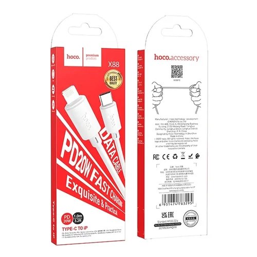 Hoco X88 Type-C - Lightning adat- és töltőkábel 1m (fehér)