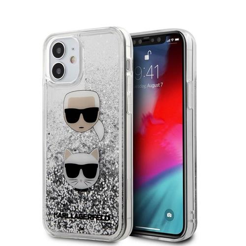Apple iPhone 12 Mini Karl Lagerfeld Liquid Glitter Hátlapvédő tok ezüst / átlátszó (KLHCP12SKCGLSL)