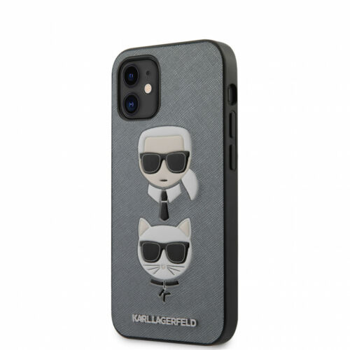 Apple iPhone 12 Mini Karl Lagerfeld Hátlapvédő Tok Szürke / Fekete (KLHCP12SSAKICKCSL)