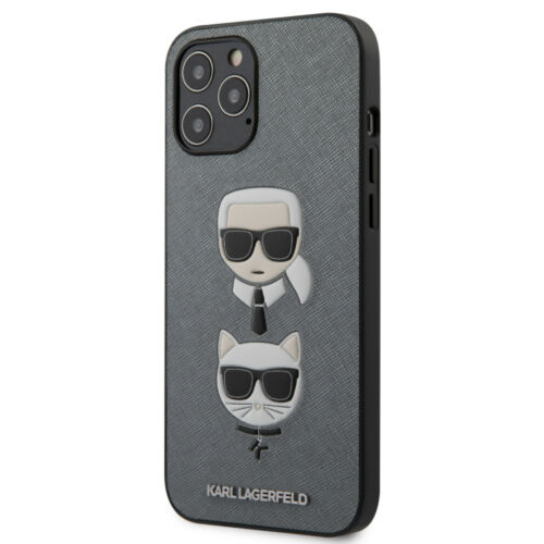 Apple iPhone 12 / 12 Pro Karl Lagerfeld Hátlapvédő Tok Szürke / Fekete (KLHCP12MSAKICKCSL)