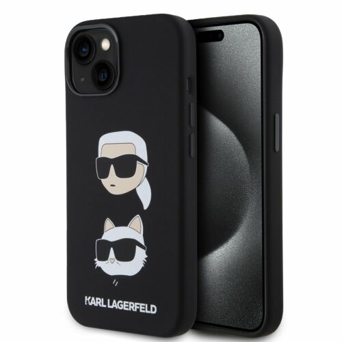 karl lagerfeld liquid silicone karl and choupette heads szilikon iphone 15 plus fekete telefon tok