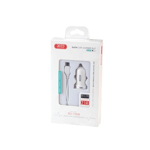 XO  autós töltő 2xUSB 2.1A + Micro kábel 1m (fehér)