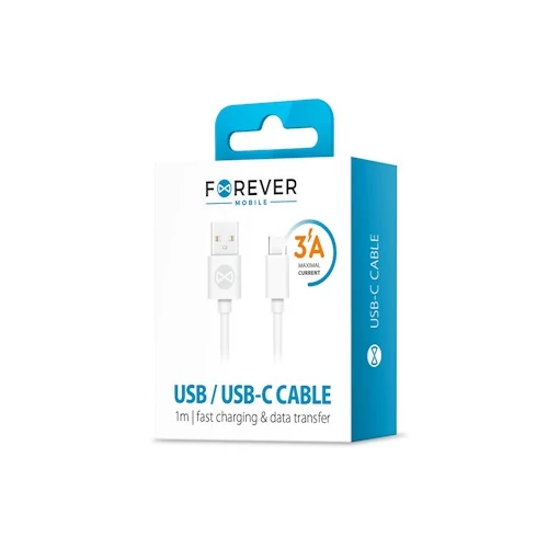 Forever USB - Type-C adat- és töltőkábel 3A 1m (fehér)