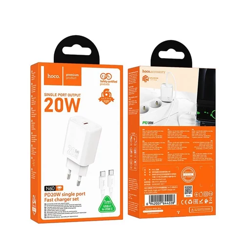 Hoco N60 Type-C PD hálózati gyorstöltő adapter Type-C kábellel 20w (fehér)