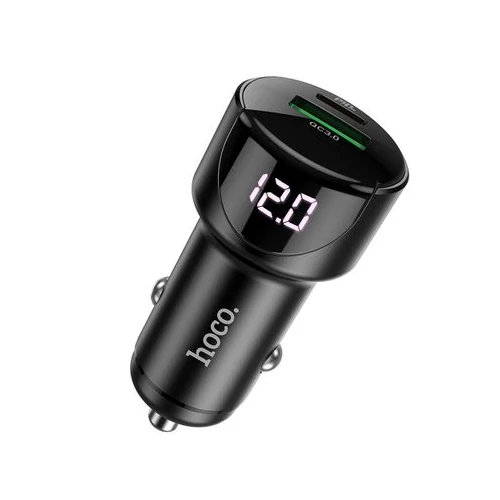 Hoco autós gyorstöltő USB QC3.0 + Type-C 20W (fekete)