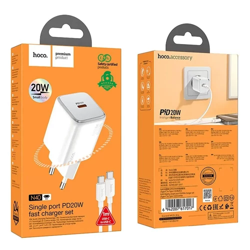 Hoco N40 Type-C PD hálózati gyorstöltő adapter kábellel (fehér)